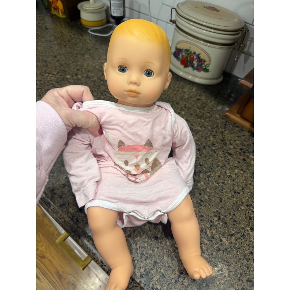 American Girl Bitty Baby Doll Blue Eyes Blonde Hair‎ Pink Onesie 15 Inch